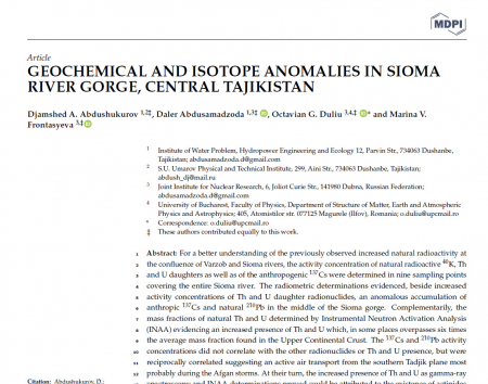 Geochemical and isotope anomalies in Sioma river gorge, central Tajikistan